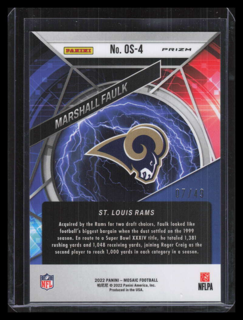 2022 Panini Mosaic Overdrive Mosaic Purple 4 Marshall Faulk 7/49