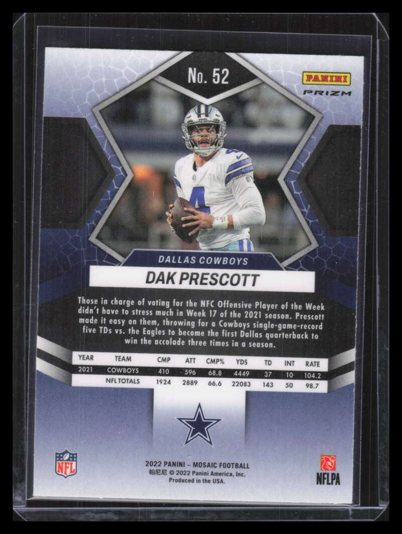 2022 Panini Mosaic Blue Sparkle Refractor 52 Dak Prescott