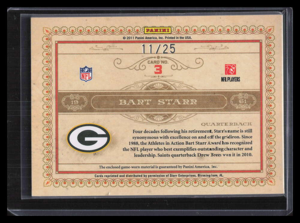 2011 Panini Gold Standard Golden Anniversary 1961 4 Bart Starr Jesey 11/25