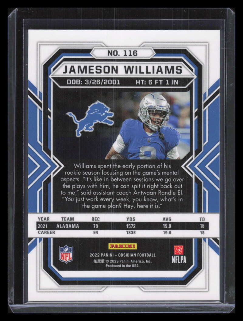 2022 Panini Obsidian 116 Jameson Williams Rookie