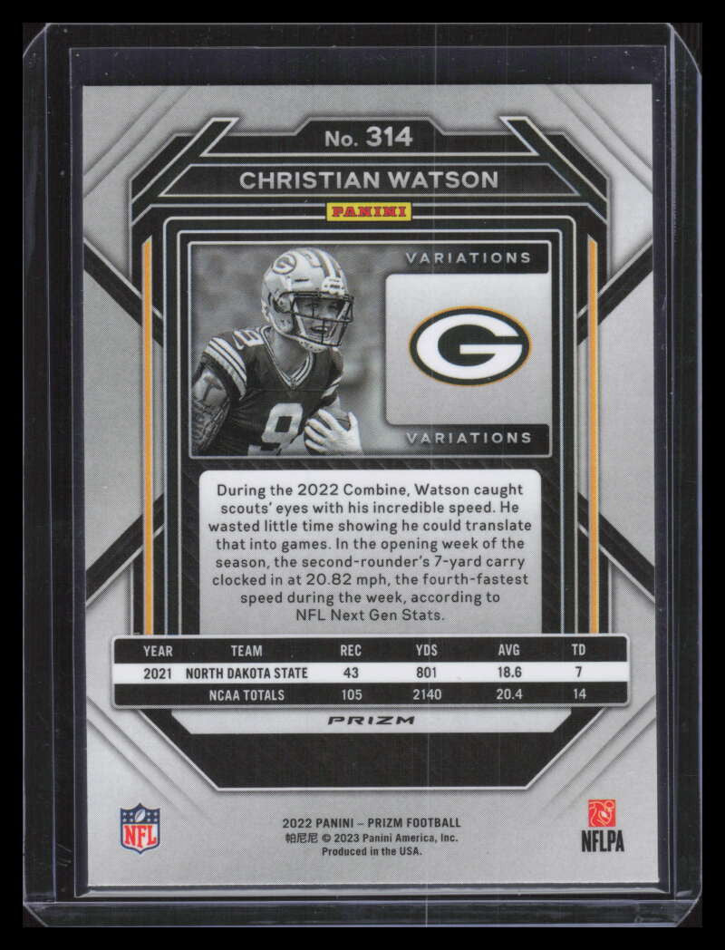 DELETE 128586 2022 Panini Prizm Variations No Huddle Black White 314 Christian Watson Rookie