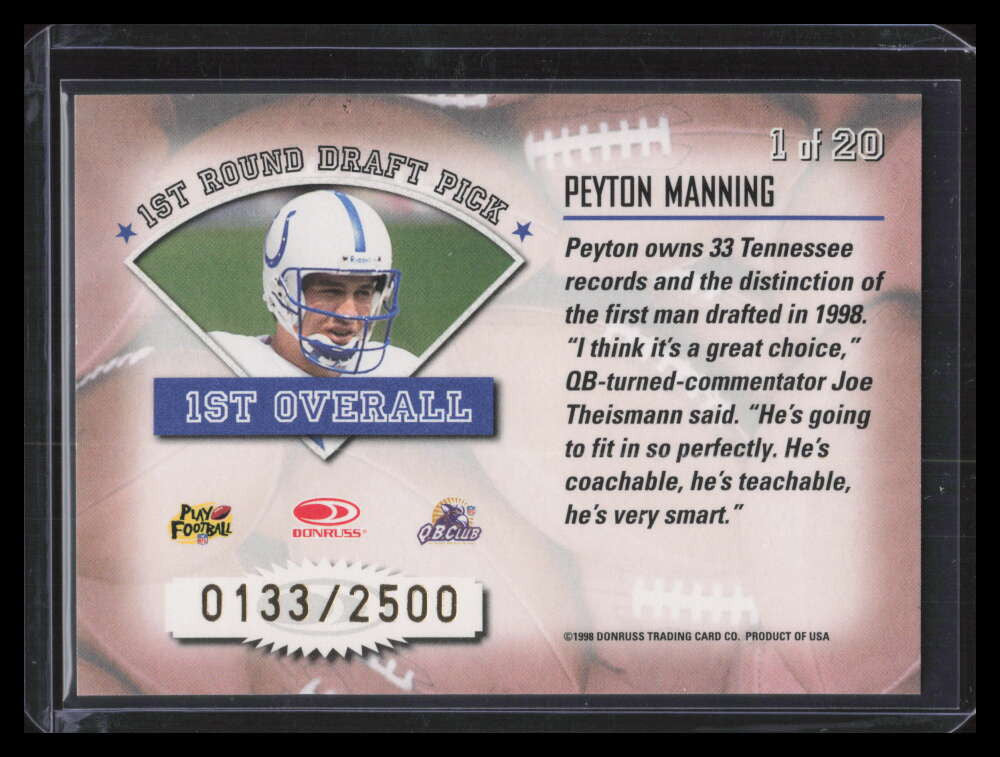1998 Leaf Rookies &amp; Stars Freshman Orientation 1 Peyton Manning Rookie 133/2500