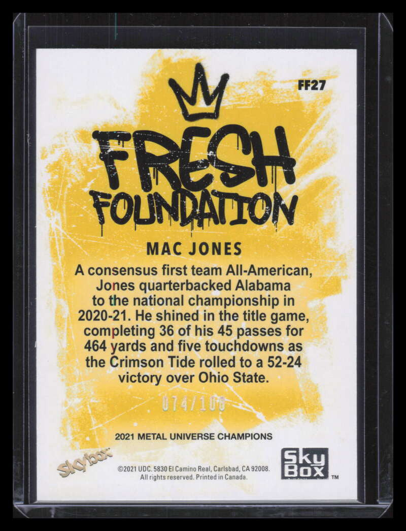 DELETE 128602 2021 Metal Universe Fresh Foundation Precious Metal Gems Mac Jones Rookie 74/100