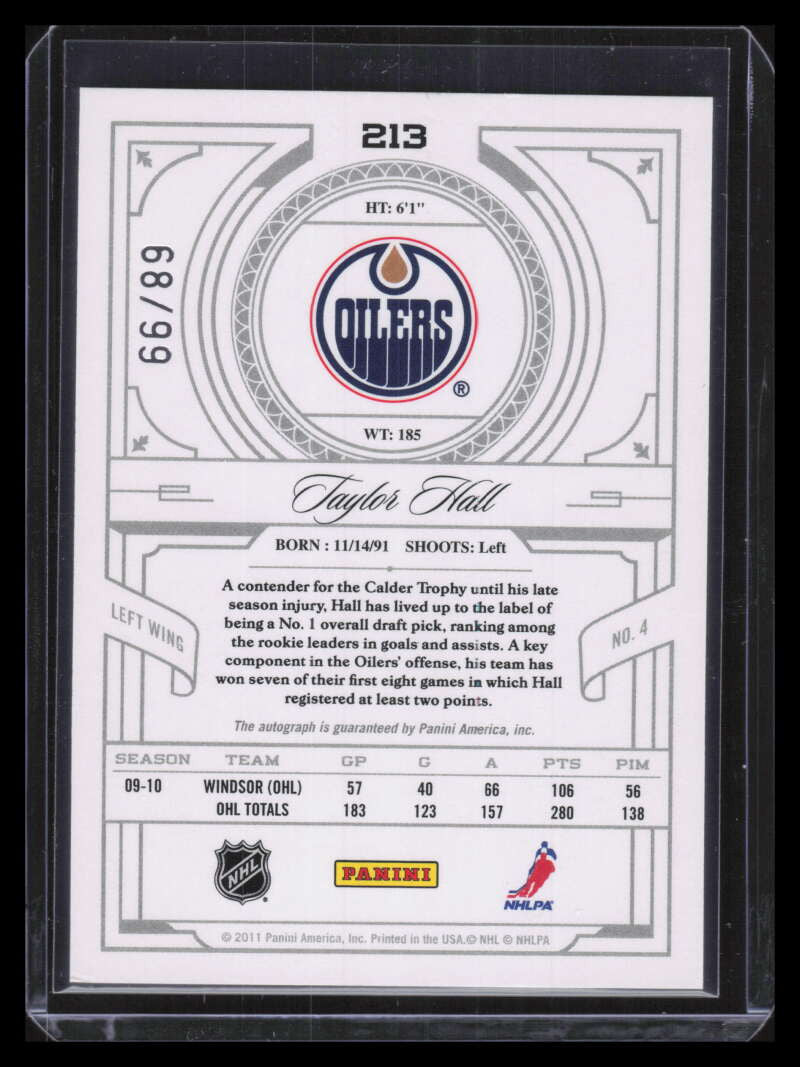 DELETE 128662 2010-11 Zenith National Treasures Autographs 213 Taylor Hall Rookie Auto 68/99