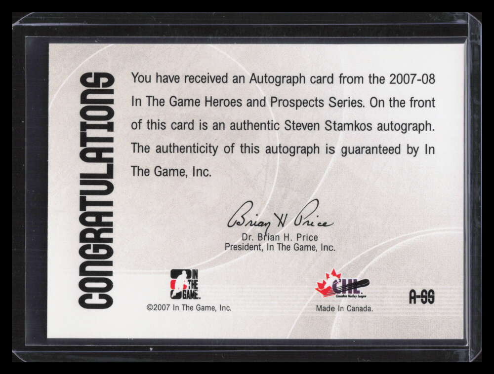 2007-08 ITG Heroes &amp; Prospects Autographs ASS Steven Stamkos Rookie Auto