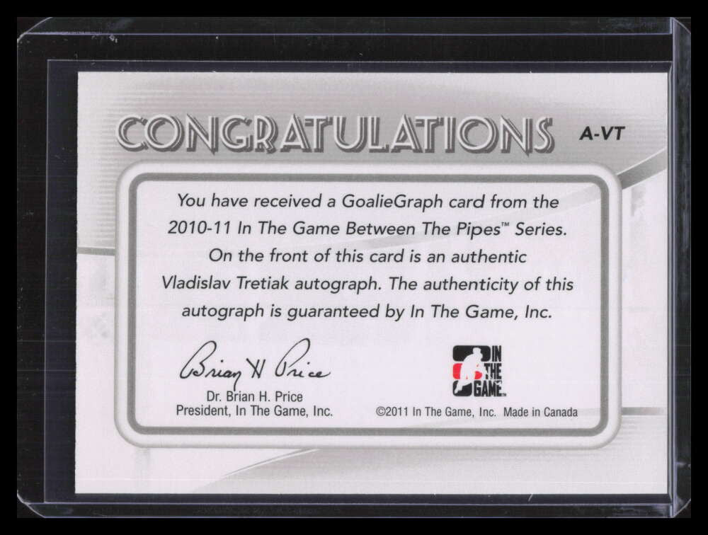 2010-11 Between the Pipes Autographs AVT Vladislav Tretiak Auto SP Greats Game