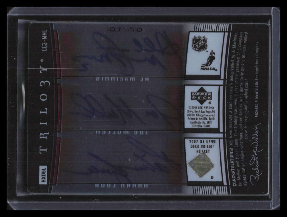 2007-08 Upper Deck Trilogy 1-2-3 Clearcut Combo Loob Mullen MacInnis Auto 7/10