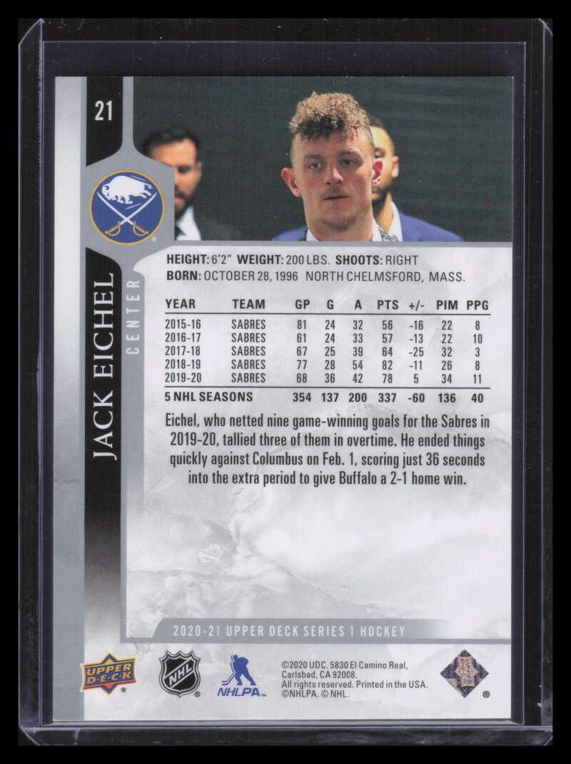 2020-21 Upper Deck Photo Variation 21 Jack Eichel Suit SP Street Clothes