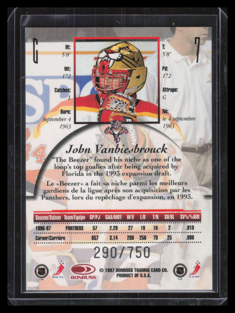 1997-98 Donruss Canadian Ice Provincial Series 7 John Vanbiesbrouck 290/750