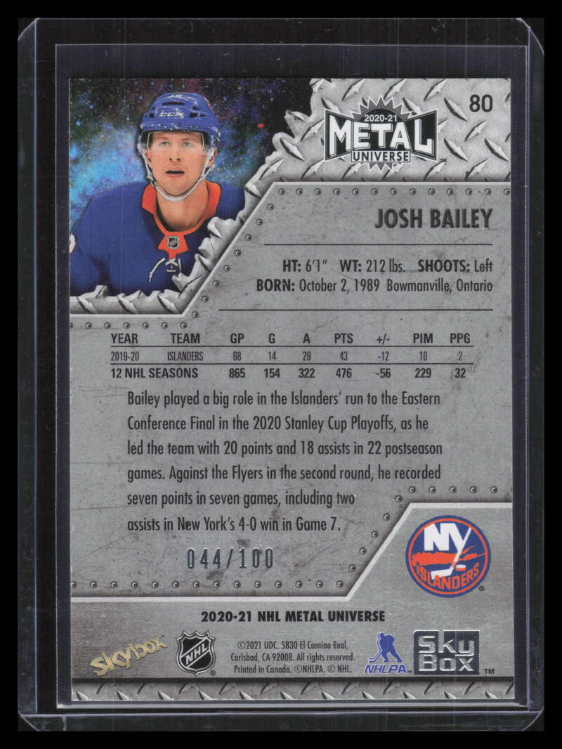 2020-21 Metal Universe Precious Metal Gems Red 80 Josh Bailey 44/100