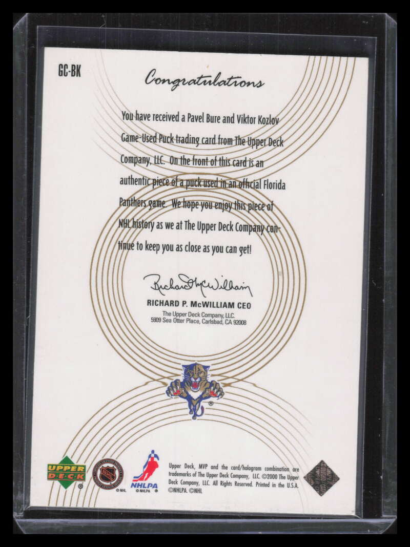 1999-00 Upper Deck MVP SC Great Combinations Gold Kozlov Pavel Bure Puck 15/25