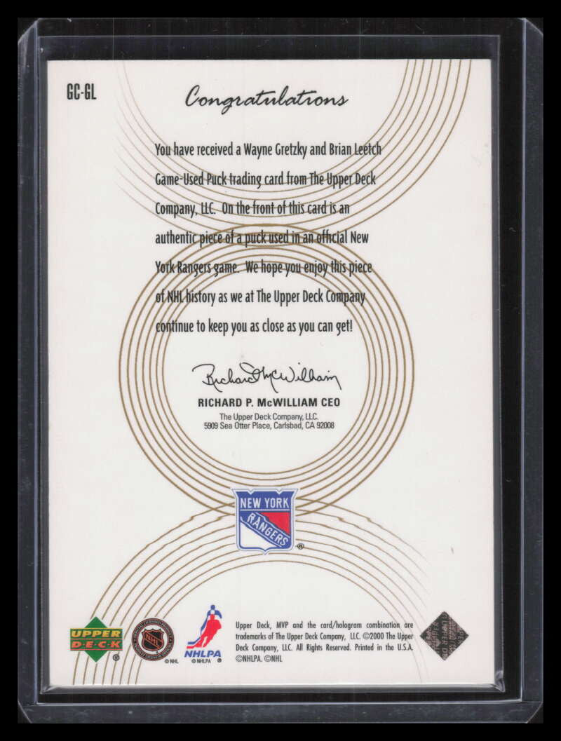 1999-00 Upper Deck MVP SC Great Combinations Gold Leetch Gretzky Puck 7/25