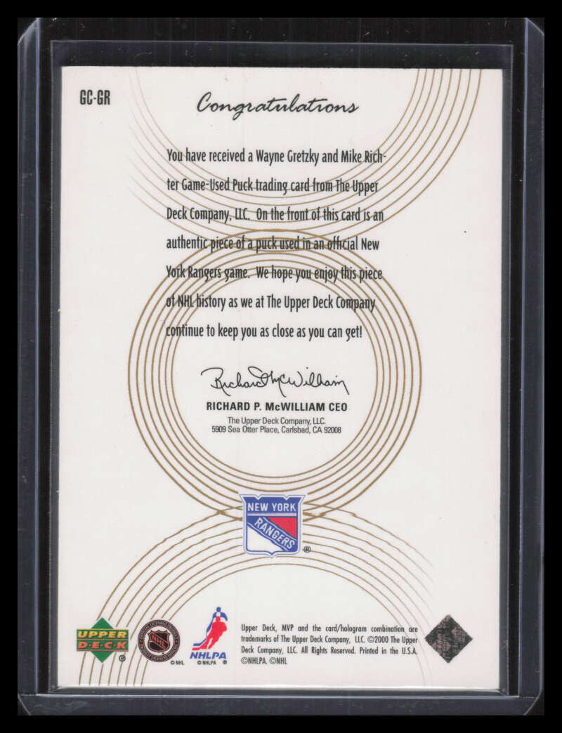 1999-00 Upper Deck MVP SC Great Combinations Gold Richter Gretzky Puck 25/25