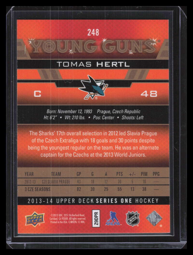 SOLD 128784 2013-14 Upper Deck Exclusives 248 Tomas Hertl Rookie YG Young Guns 91/100