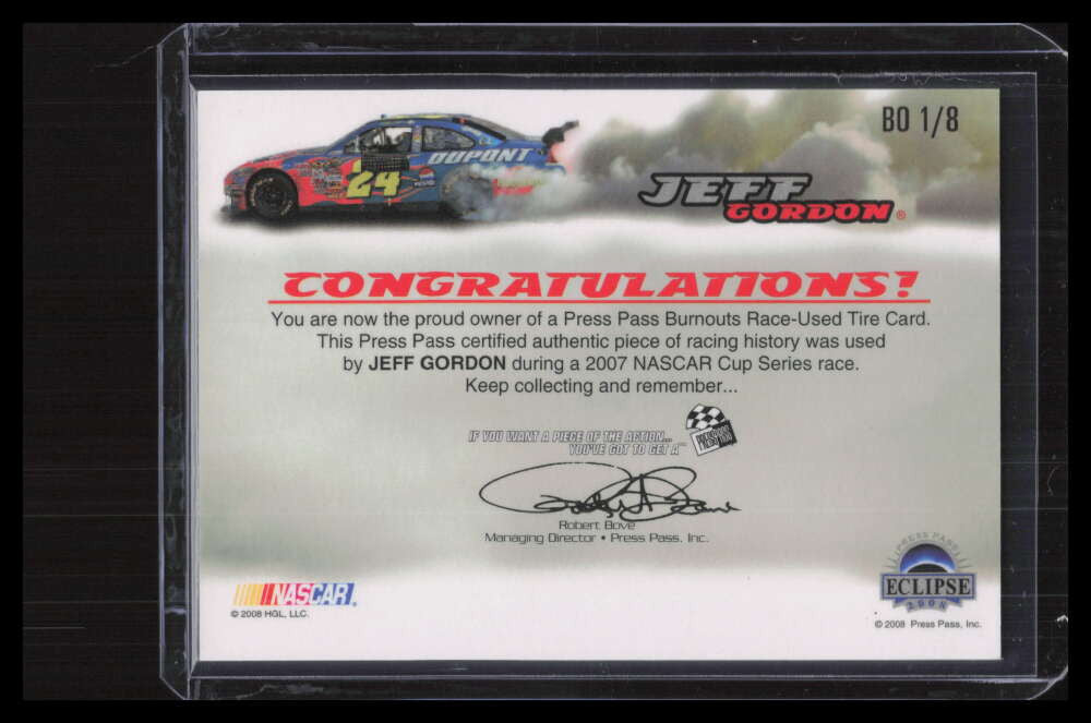 2008 Press Pass Burnouts Gold bo1 Jeff Gordon Race-Used Tire 163/299