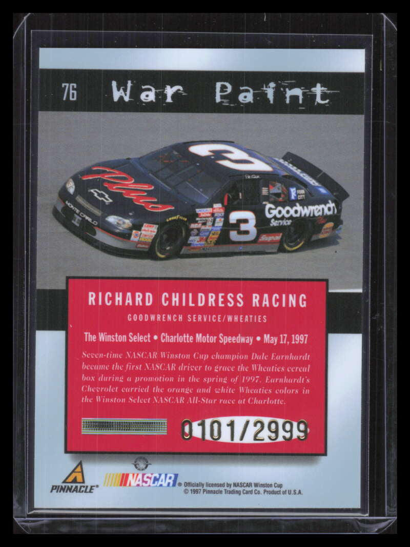1997 Pinnacle Totally Certified Platinum Red 76 Dale Earnhardt WP 101/2999