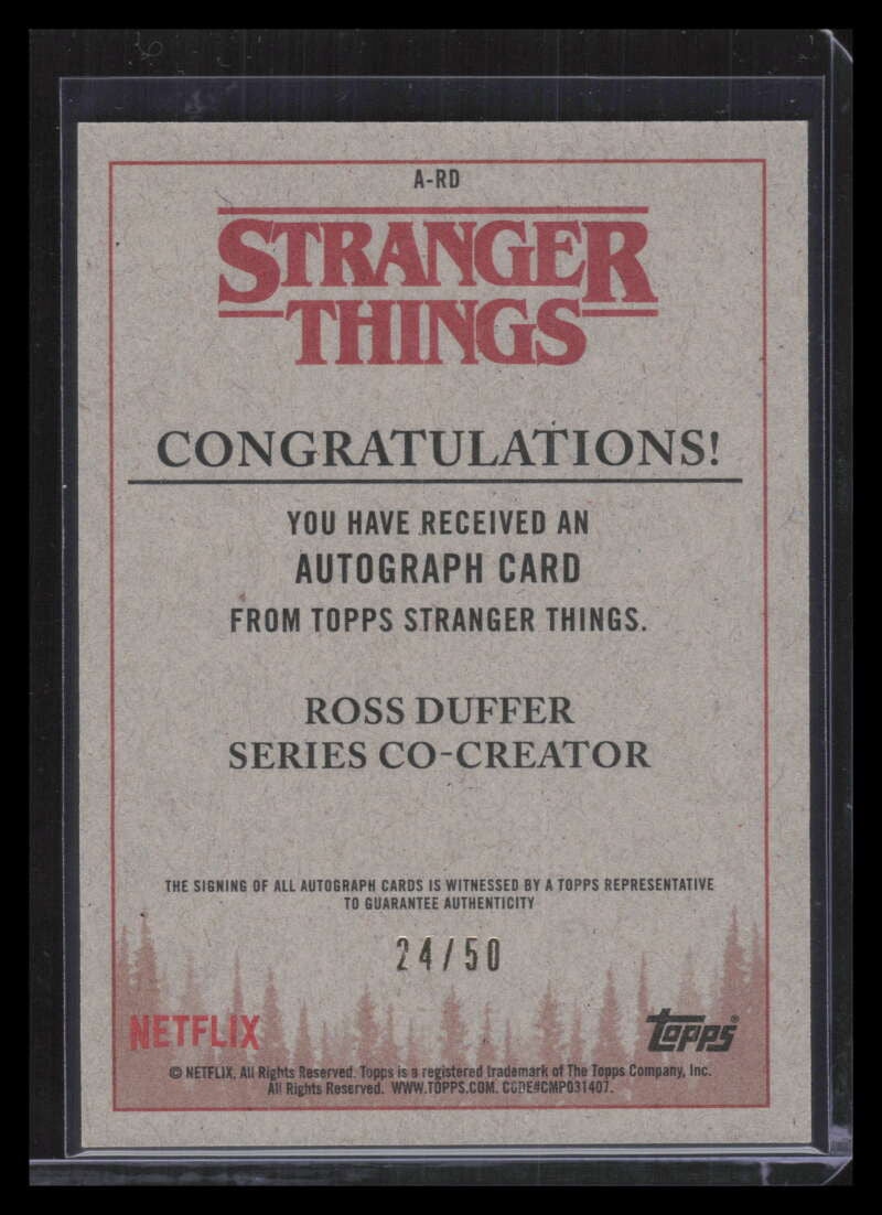 2018 Stranger Things Season 1 Autographs Green ARD Ross Duffer Auto 24/50