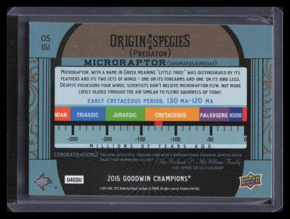 DELETE 128912 2014 Upper Deck Goodwin Champions Origin of Species os151 Microraptor Patch