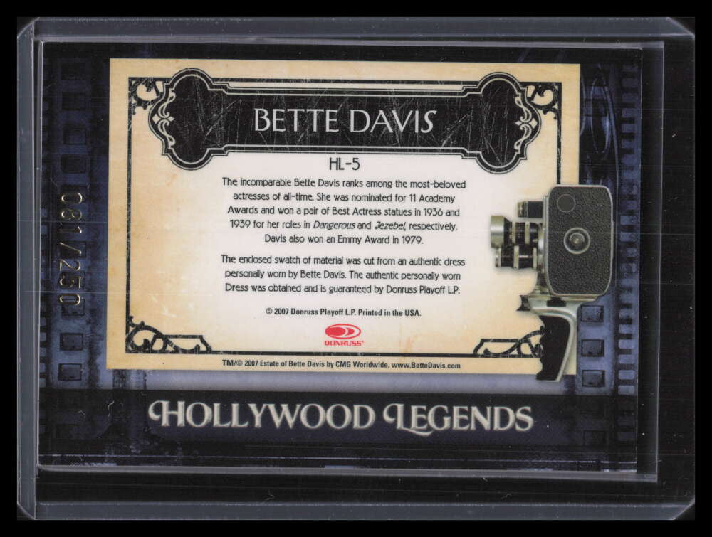 DELETE 128920 2007 Americana Hollywood Legends Material 5 Bette Davis Shirt Dress Relic 81/250