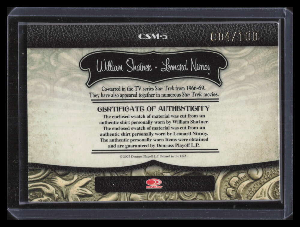 DELETE 128945 2007 Americana Co-Stars Material 5 Shatner Leonard Nimoy Dual Shirt Relic 4/100