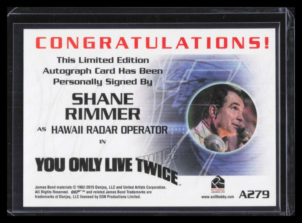 2015 James Bond Archives Autographs a279 Shane Rimmer Auto Hawaii Radar Operator
