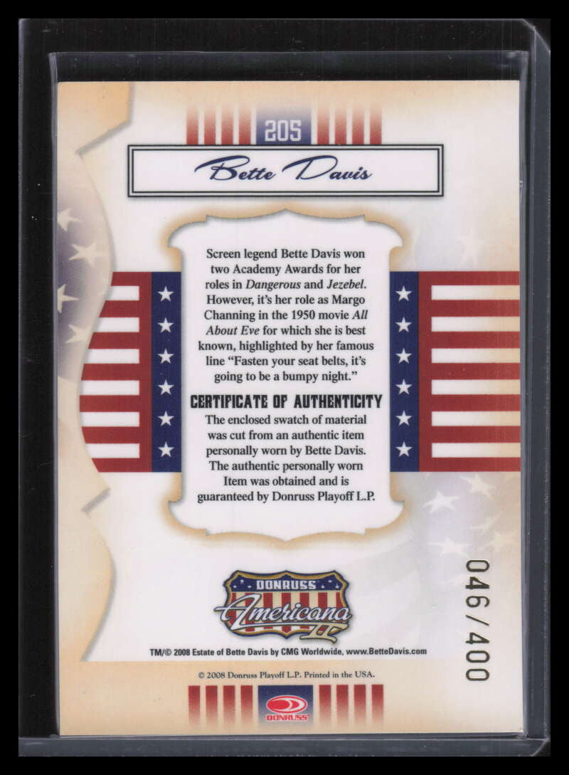 2008 Americana II Stars Material 205 Bette Davis Dress Shirt Relic 46/400