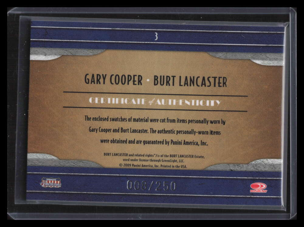 2009 Americana Co-Stars Material 3 Gary Cooper Burt Lancaster Dual Relic 8/250