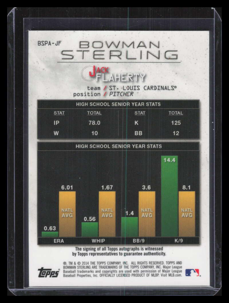 2014 Bowman Sterling Prospect Autographs BSPAJF Jack Flaherty Rookie Auto
