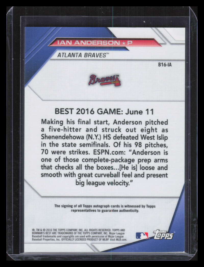 2016 Bowman's Best Best of '16 Autographs b16ia Ian Anderson Rookie Auto