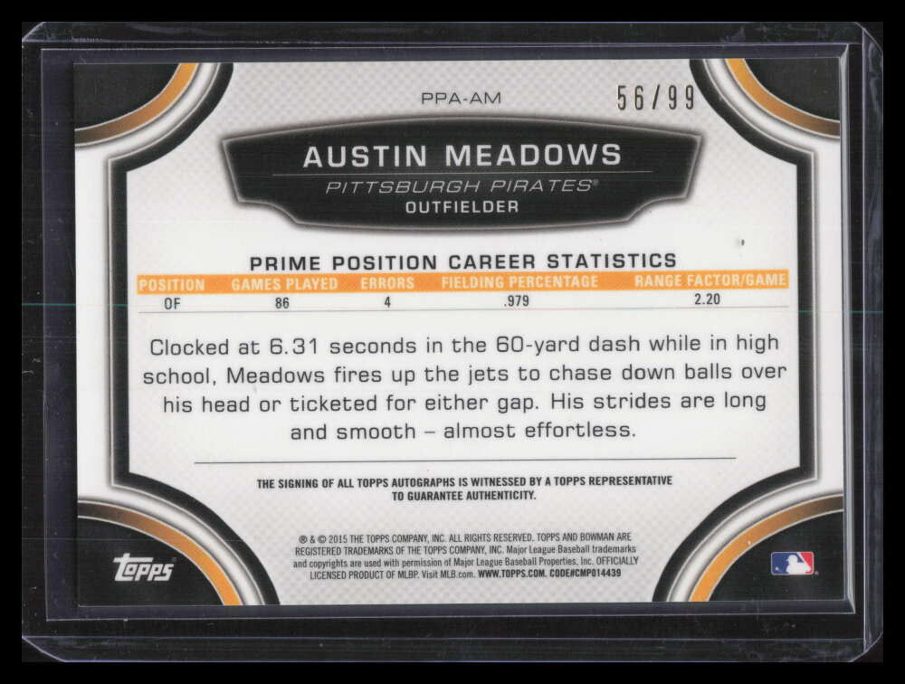 2015 Bowman Chrome Prime Position Refractor Austin Meadows Rookie Auto 56/99
