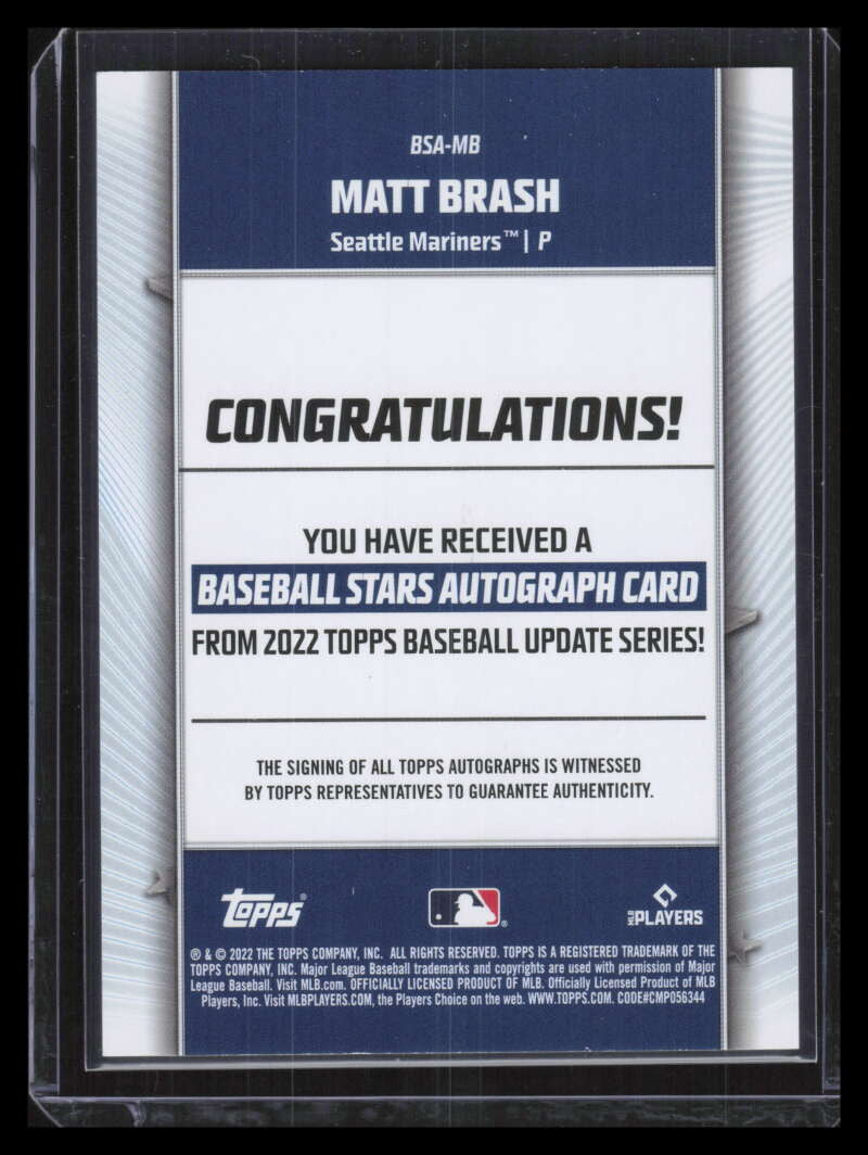 2022 Topps Update Stars Autographs Black BSAMB Matt Brash Rookie Auto 188/199