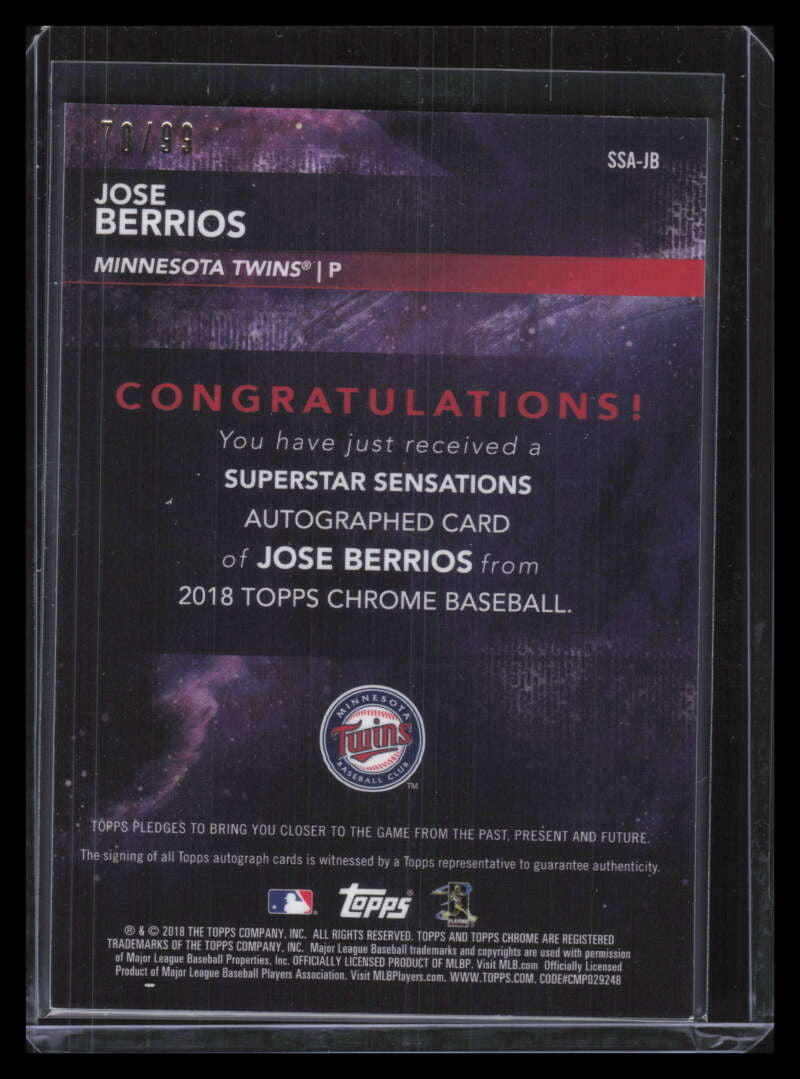 2018 Topps Chrome Superstar Sensations Autographs SSAJB Jose Berrios Auto 70/99
