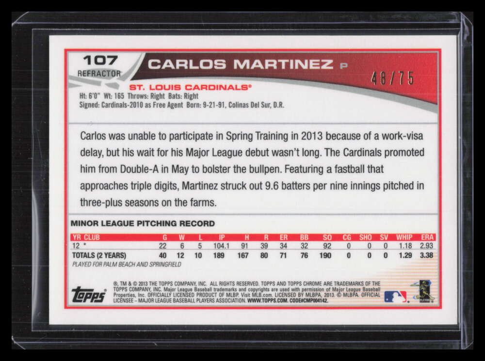 2013 Topps Chrome Autographs Sepia Refractor Carlos Martinez Rookie Auto 48/75