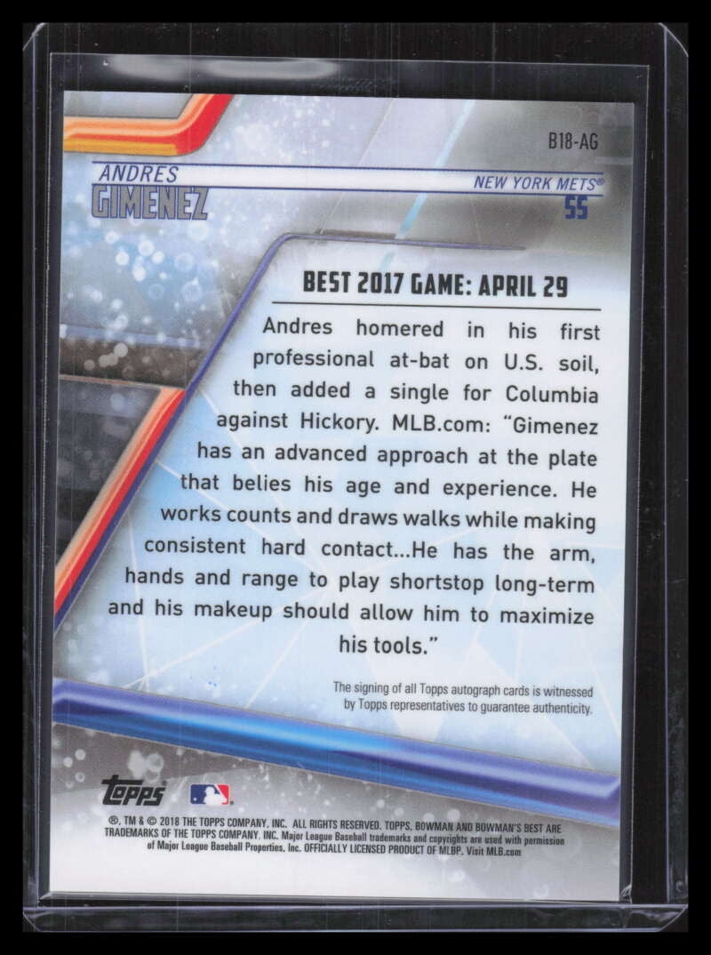 2018 Bowman's Best Best of '18 Autographs b18ag Andres Gimenez Rookie Auto