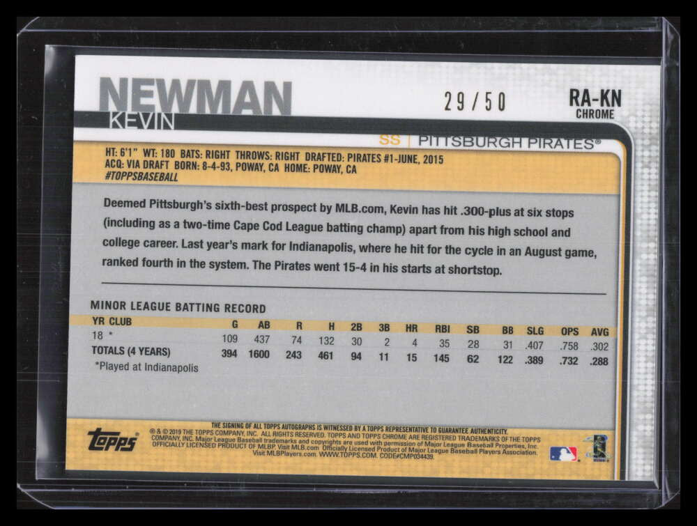 2019 Topps Chrome Autographs Gold Wave Refractor Kevin Newman Rookie Auto 29/50