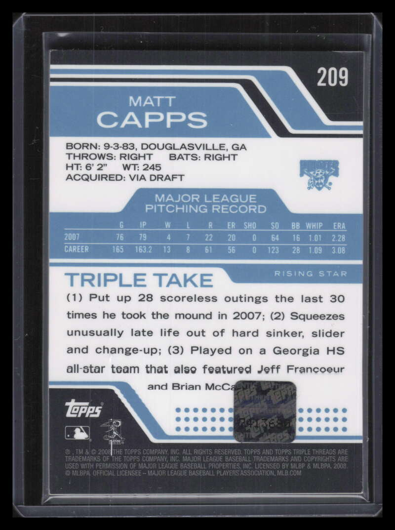 SOLD 129177 2008 Topps Triple Threads Sapphire 209 Matt Capps Patch Auto 6/10