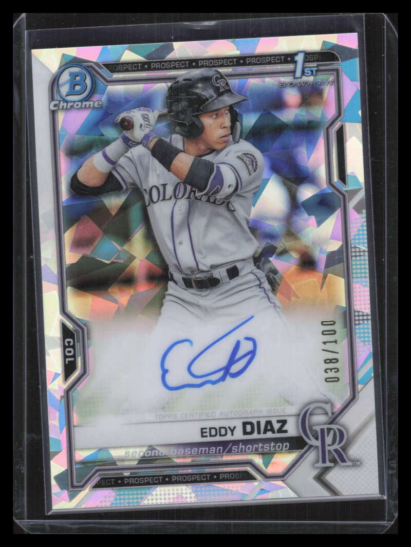 DELETE 129200 2021 Bowman Chrome Autographs Atomic Refractor Eddy Diaz Rookie Auto 38/100