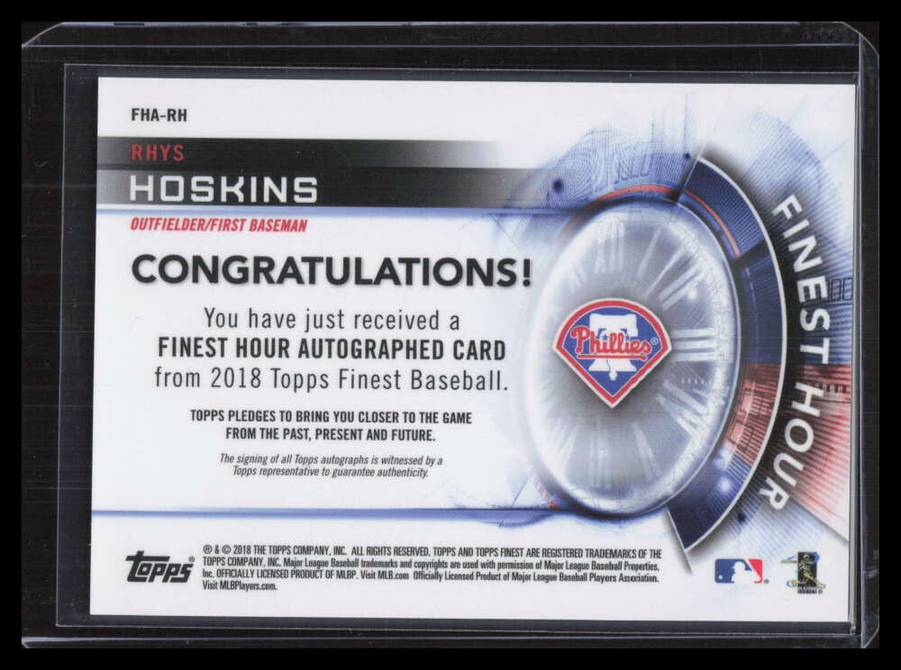 DELETE 129219 2018 Finest Finest Hour Autographs FHARH Rhys Hoskins Rookie Auto