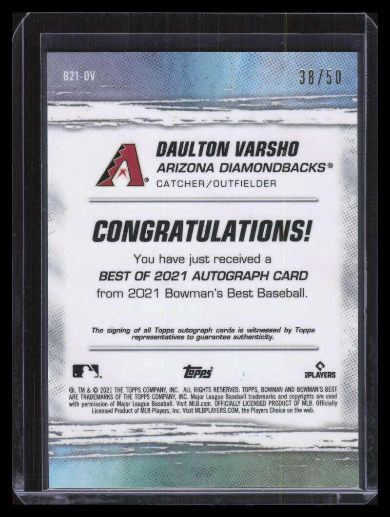 DELETE 129229 2021 Bowman's Best 20 Autographs Gold Refractor Daulton Varsho Rookie Auto 38/50