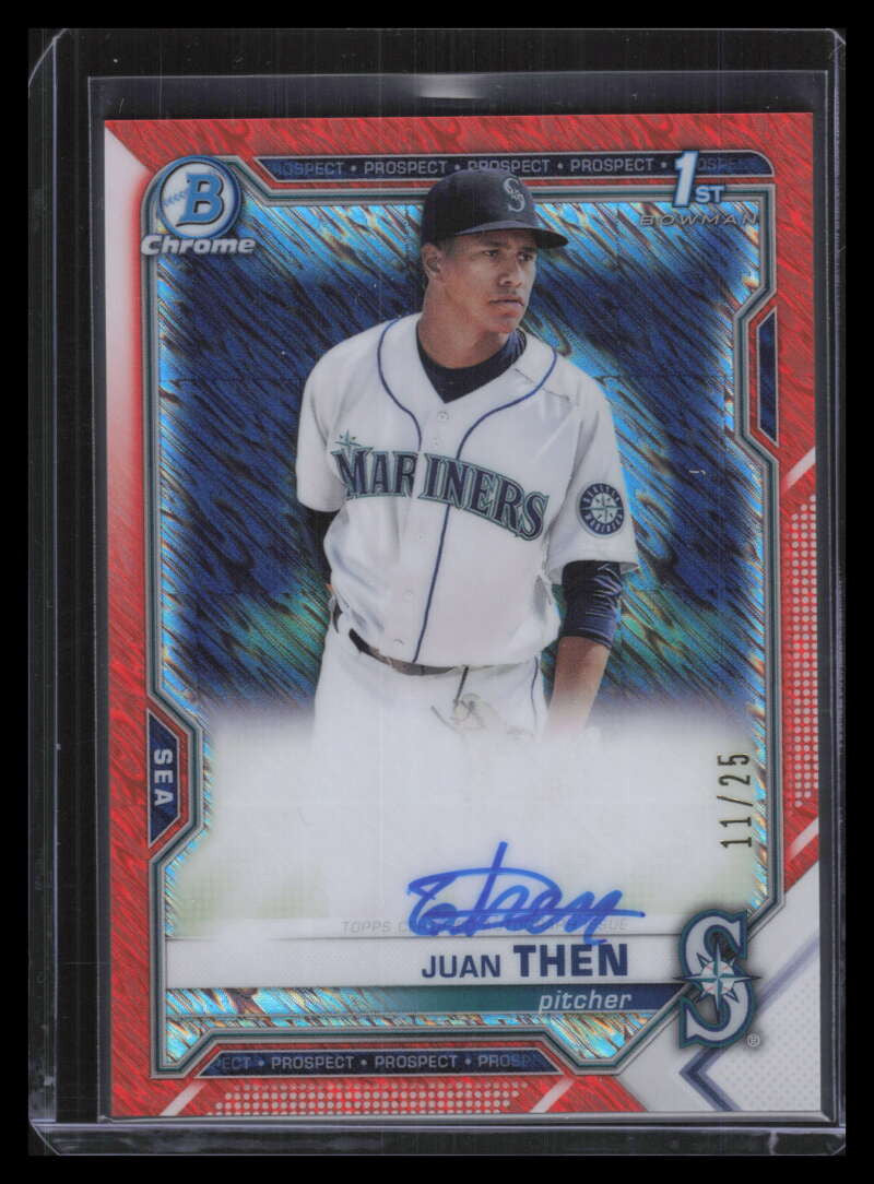 DELETE 129233 2021 Bowman Chrome Autographs Orange Shimmer Refractor Juan Then RC Auto 11/25