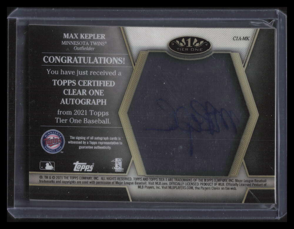 2021 Topps Tier One Clear One Autographs c1amk Max Kepler Auto 2/10