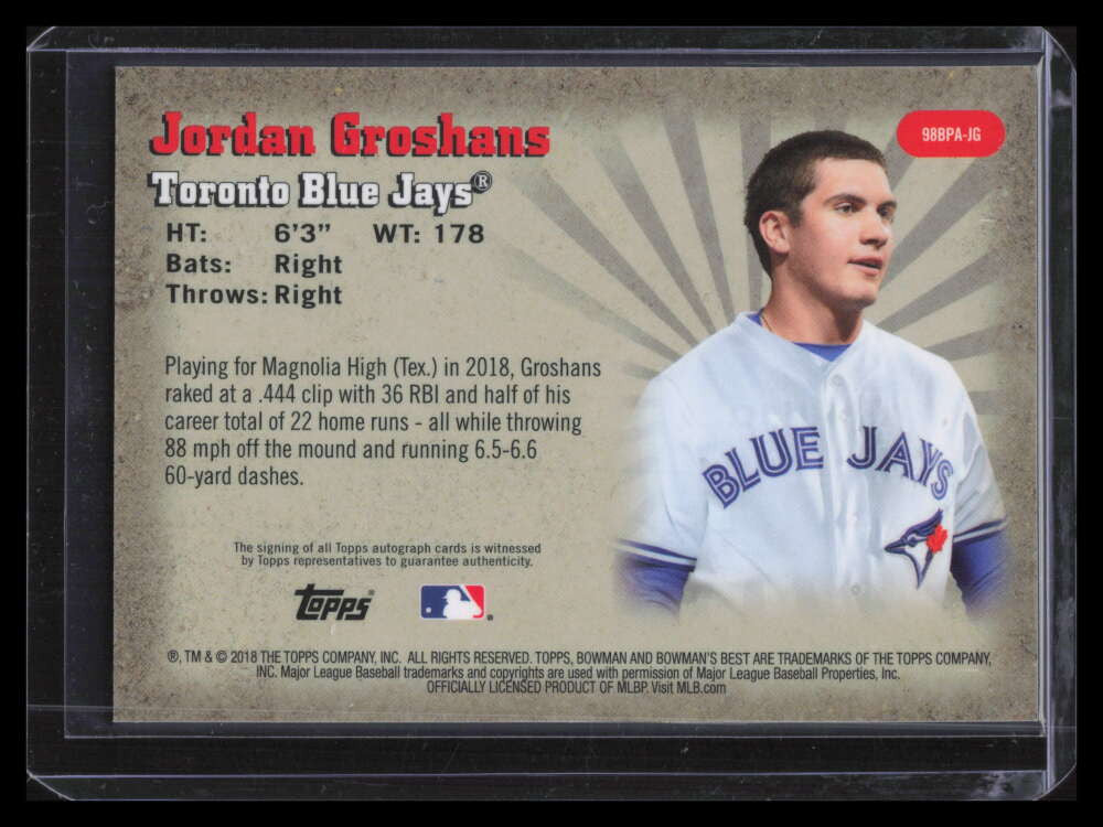 2018 Bowman's Best Performers Gold Refractor Jordan Groshans Rookie Auto 17/50