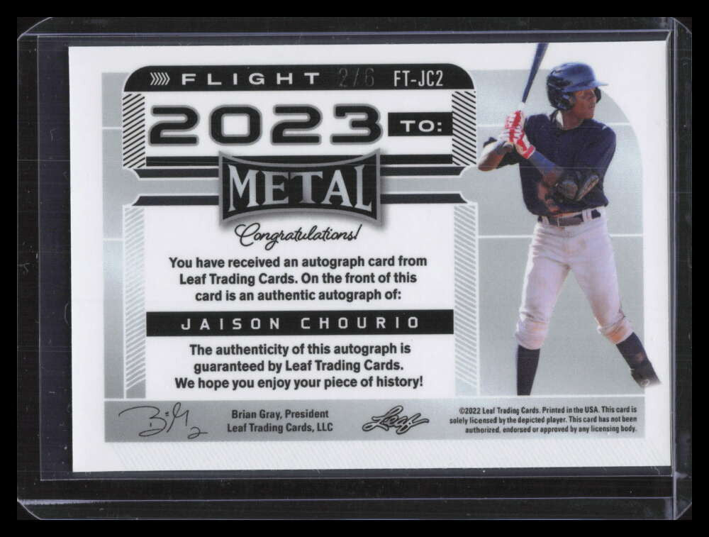 DELETE 129284 2023 Leaf Metal Flight 2023 To Purple Wave ftjc2 Jaison Chourio Rookie Auto 2/6