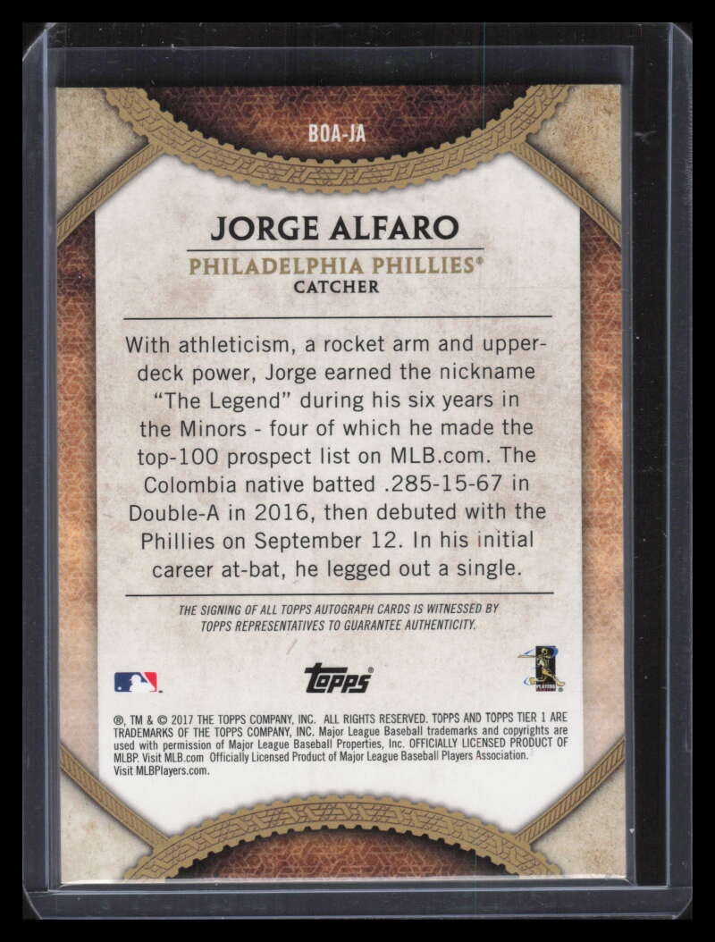 2017 Topps Tier One Break Out Autograph Silver Ink Jorge Alfaro Rookie Auto 9/10