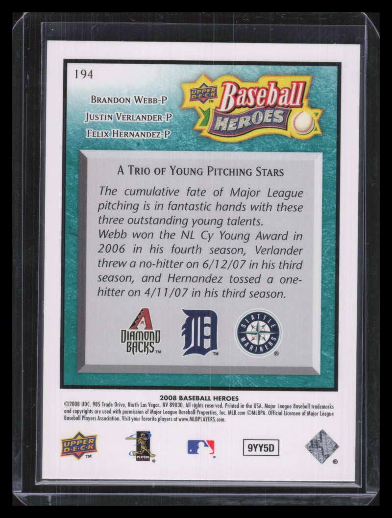 2008 Upper Deck Heroes Sea Green 194 Webb Felix Hernandez Verlander 78/99