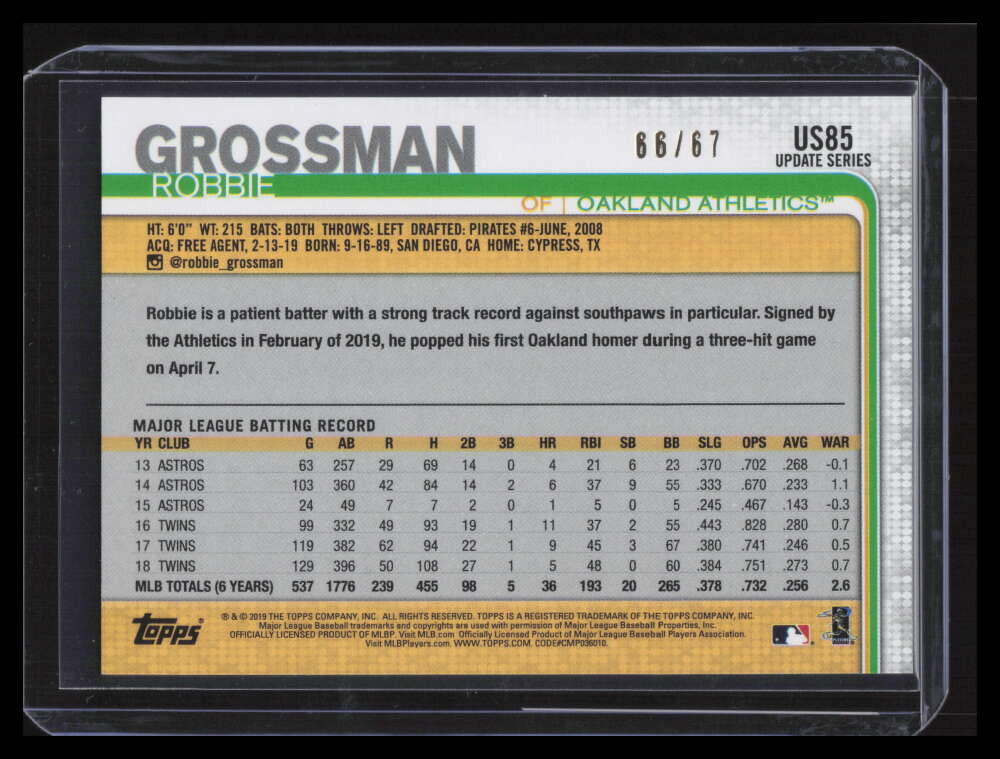 2019 Topps Update Black us85 Robbie Grossman 66/67