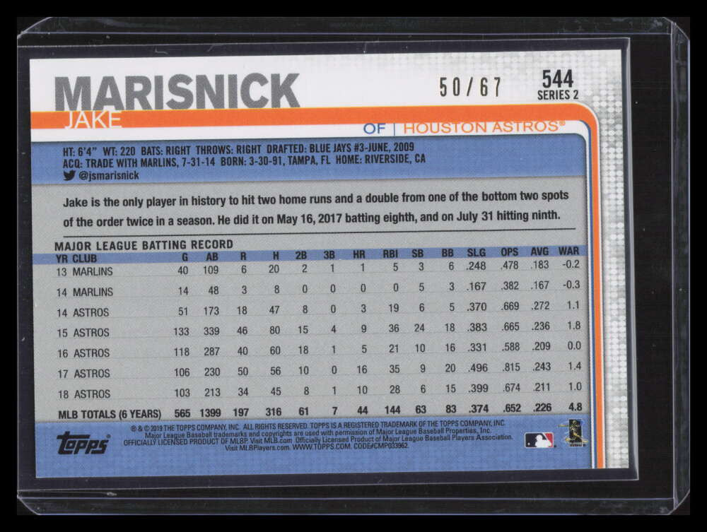 2019 Topps Black 544 Jake Marisnick 50/67