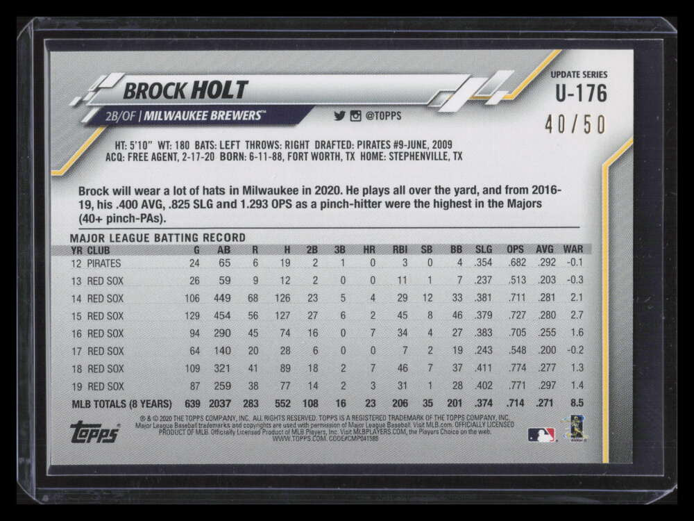 2020 Topps Update Father's Day Blue u176 Brock Holt 40/50