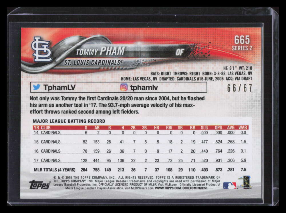 2018 Topps Black 665 Tommy Pham 66/67