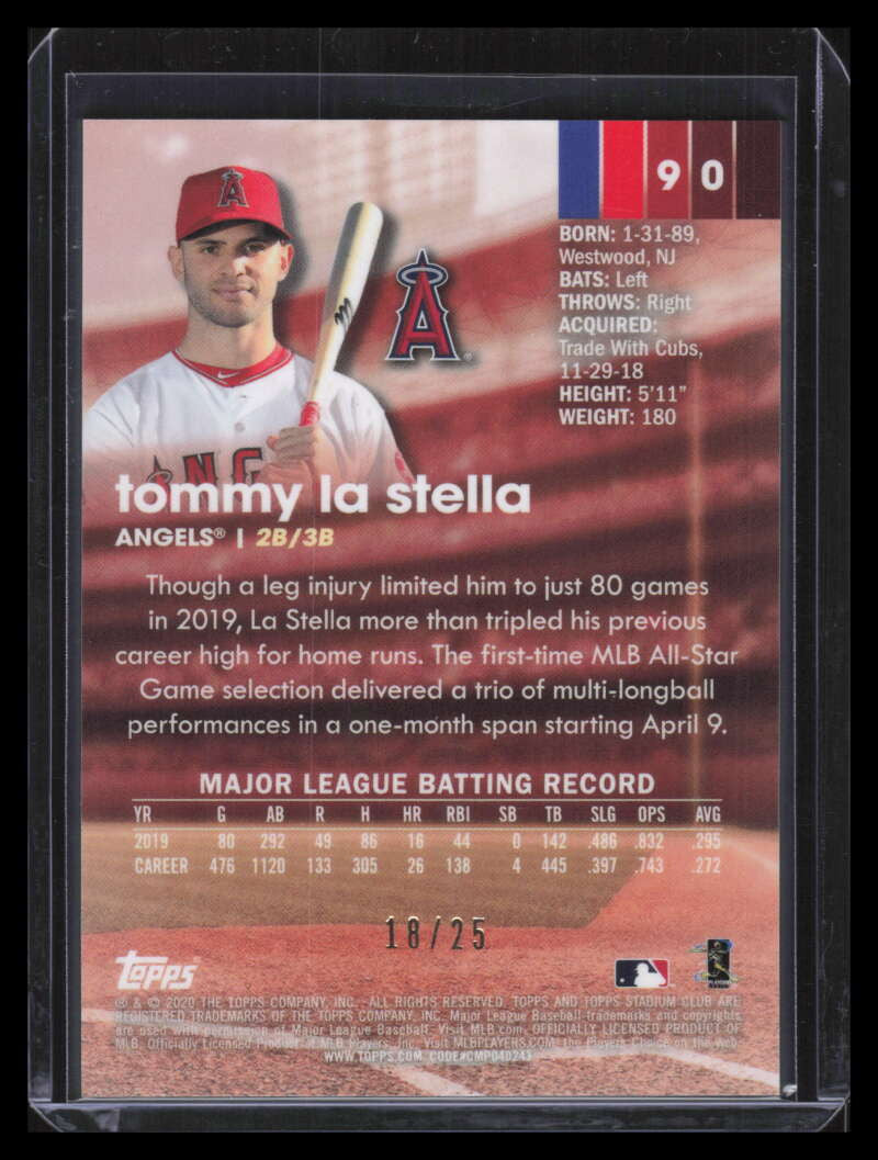 2020 Stadium Club Chrome Orange Refractor 90 Tommy La Stella 18/25